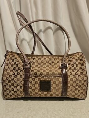 Liz Claiborne Beige and Brown Signature Barrel Satchel